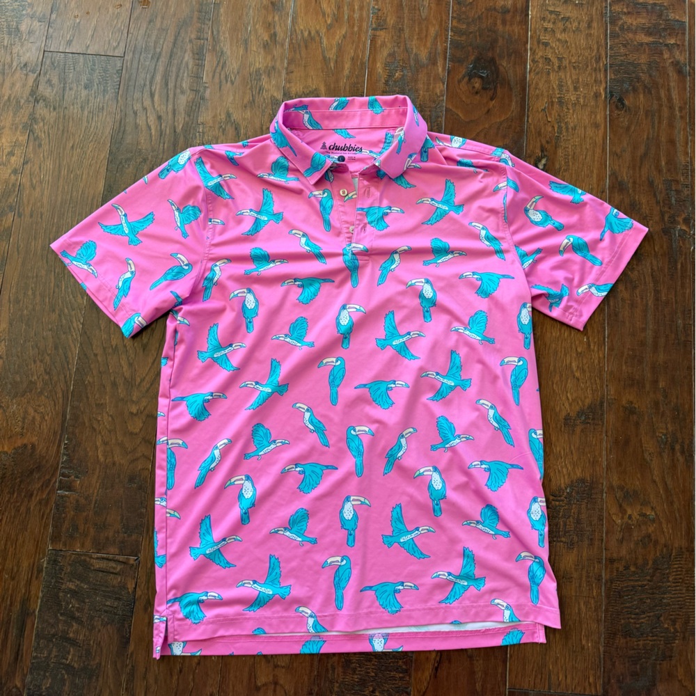 CHUBBIES Pink Polo with Turquoise Toucan Print